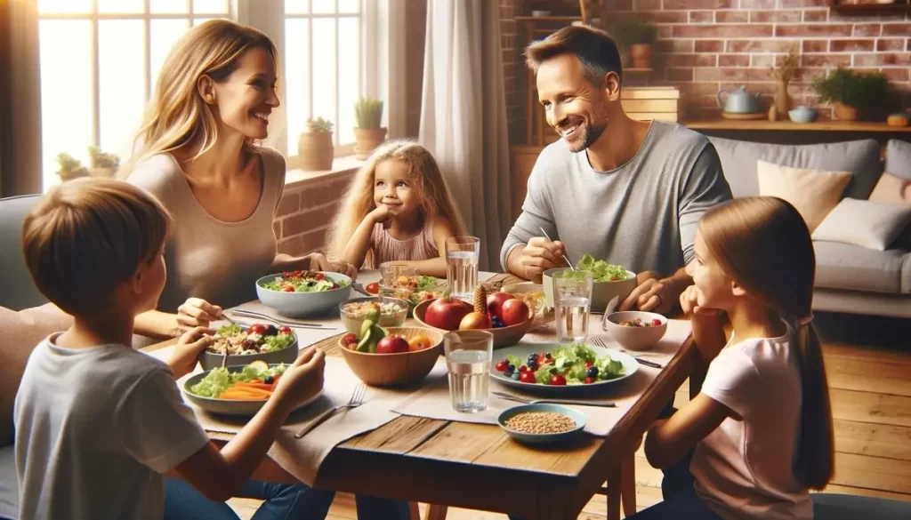Repas en famille avec les enfants, apprendre une bonne alimentation 